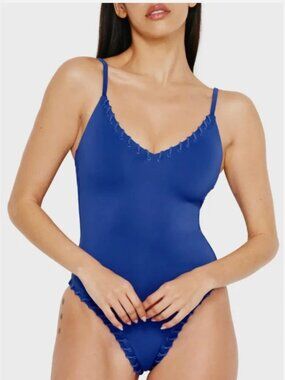 GOOD AMERICAN Whip Stitch One Piece Swimsuit in Capri Blue, XS NWT